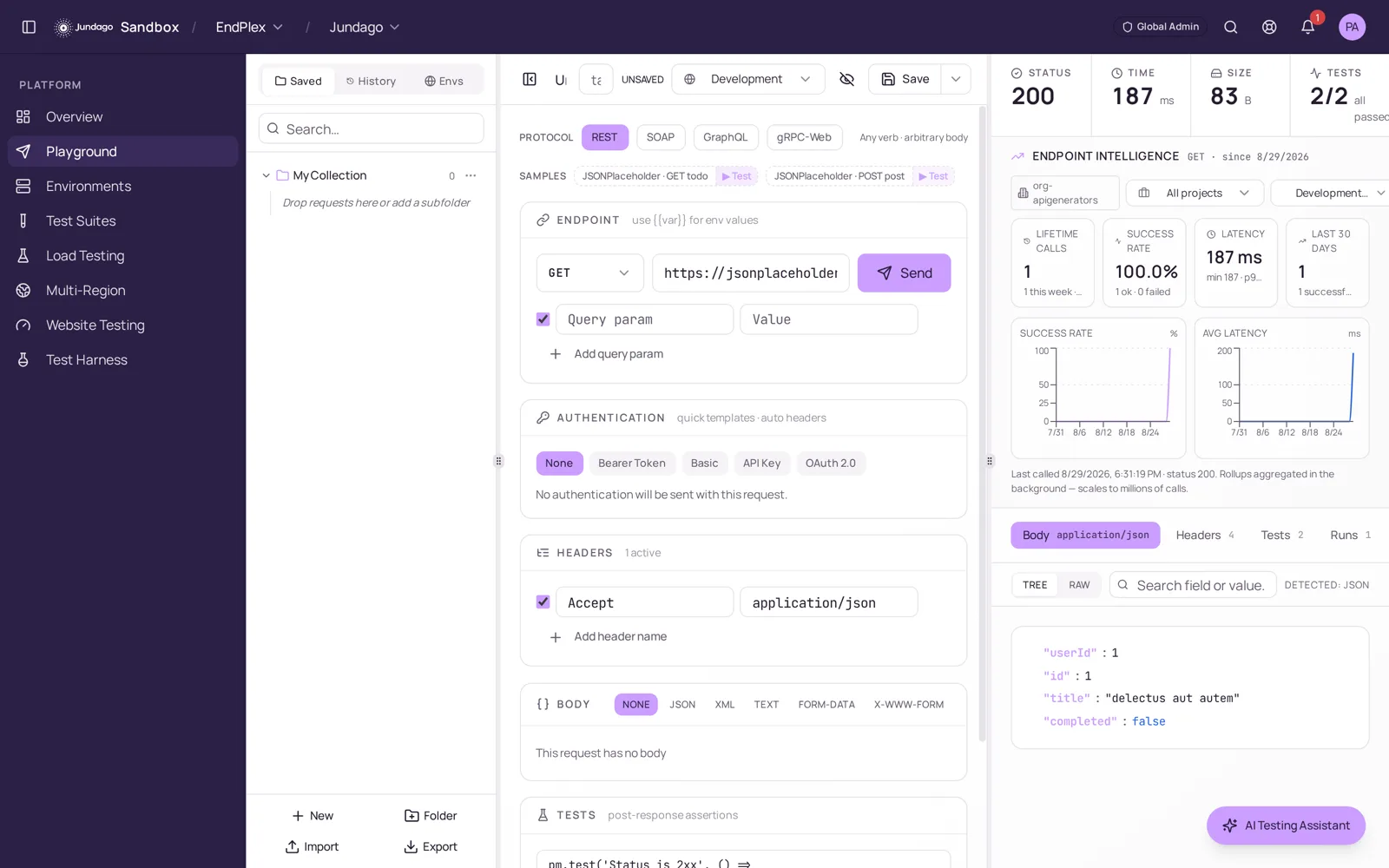 Jundago EndPlex API testing playground
